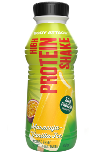 Poza cu High Protein Shake 500 ml, Fructul pasiunii și înghețată de vanilie – Body Attack